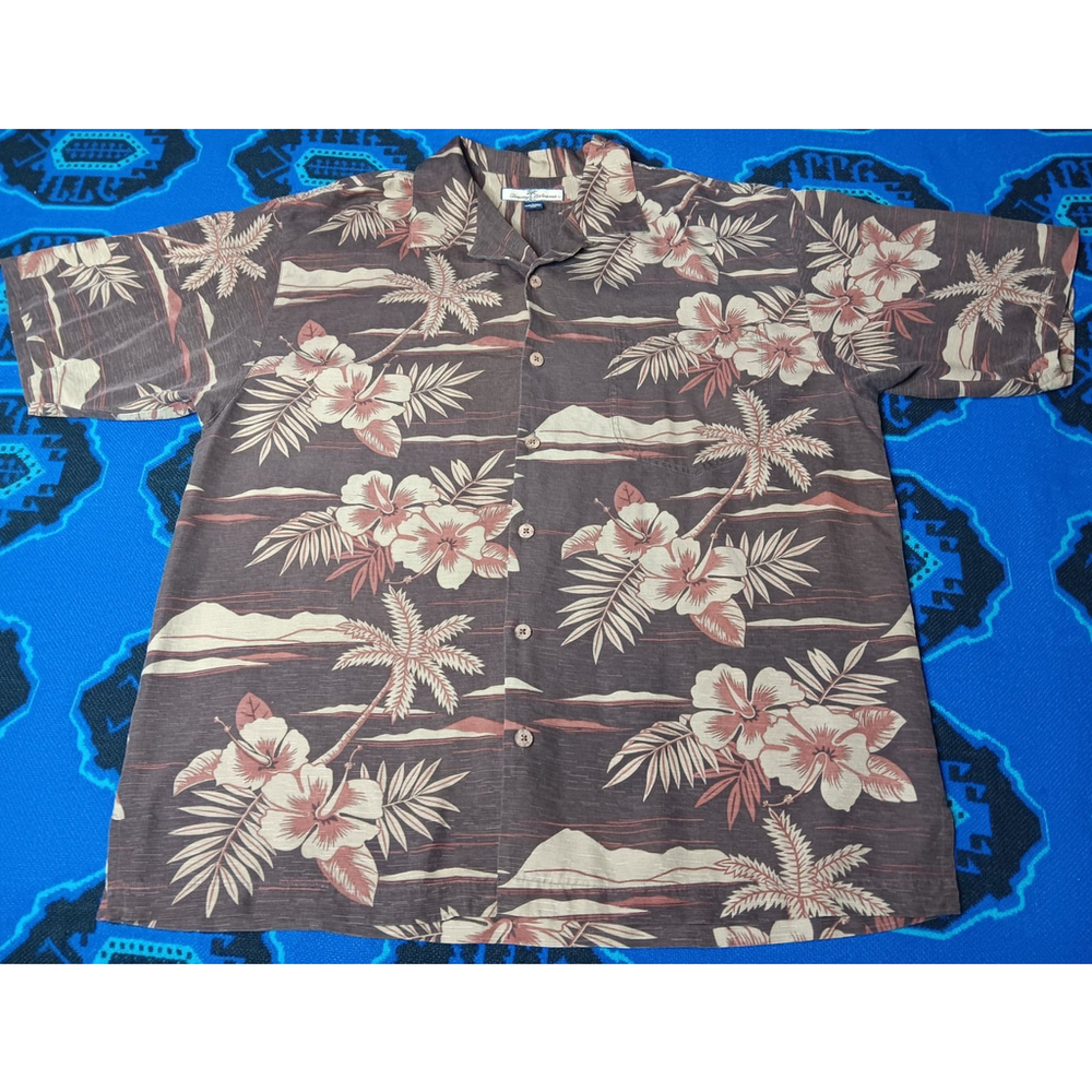 Tommy Bahama Men's Large Camp Shirt Hawaiian Brown Silk Floral Beach Relax EUC - Picture 6 of 9